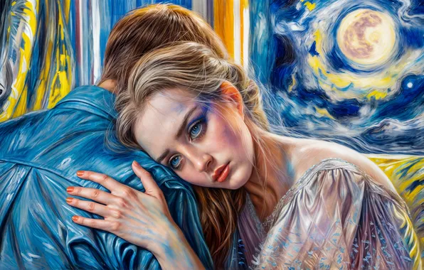 Sadness, look, girl, the moon, woman, back, hand, portrait