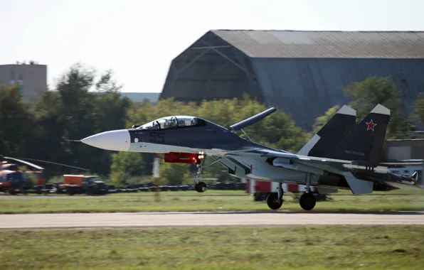 Picture landing, the airfield, Sukhoi, Flanker-C, The Russian air force, Su-30CM, Russian double multipurpose fighter of …