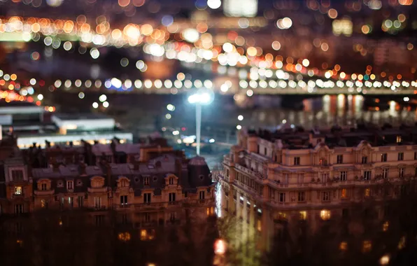 Picture Home, Lights, Night, The city, Building, Tilt shift, Tilt shift, Bokeh