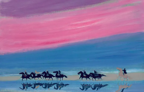 Picture clouds, landscape, shore, horse, picture, Andre Brasilier, Reflections Of Riders