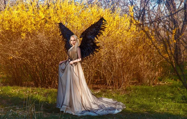 BLONDE, WINGS, DRESS, ANGEL, photographer Renat Khismatulin