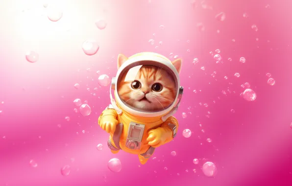 Cat, cat, look, glass, space, flight, pose, bubbles