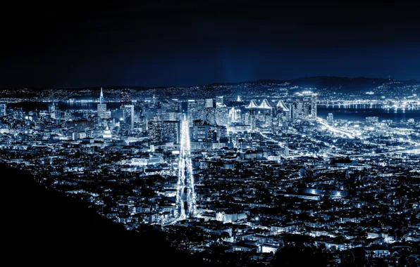 City, lights, night, San Francisco, blue night