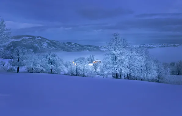 Winter, snow, trees, mountains, Italy, Italy, Valmozzola, Valmozzola