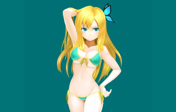 Girl, sexy, cleavage, green eyes, long hair, boobs, anime, beautiful