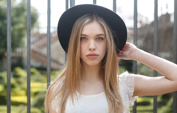 Summer, girl, face, hair, hat, blonde, cutie