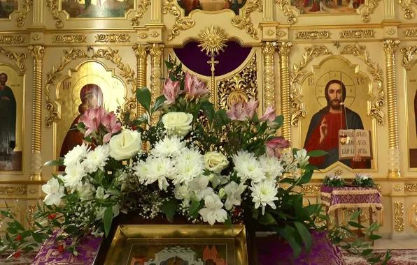 Flowers, Jesus, Church, Temple, icons, OMSK, SIBERIA, Virgin