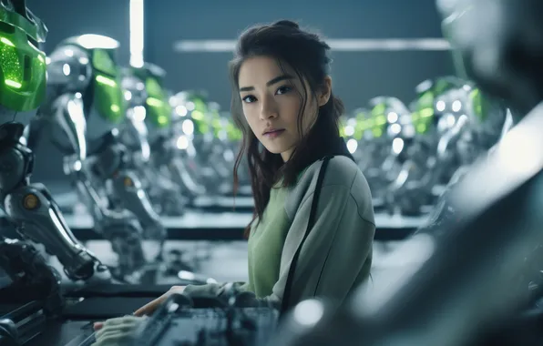 Look, girl, portrait, robots, Asian, a lot, production, the futuristic