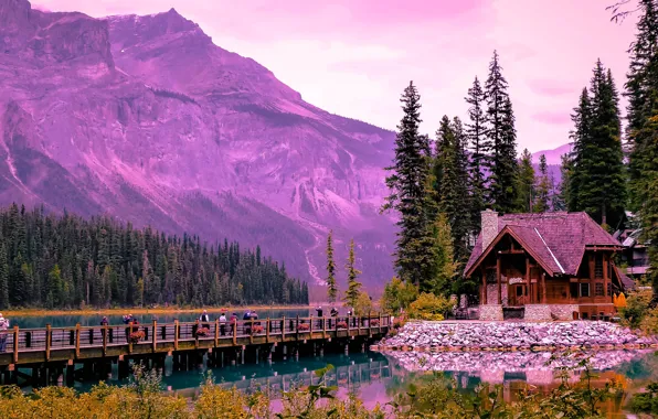 Landscape, mountains, bridge, nature, lake, house, Canada, Albert