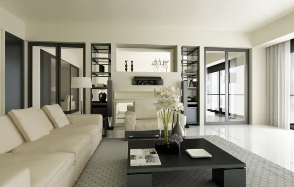 Design, table, room, sofa, chair, vase, Orchid, living room