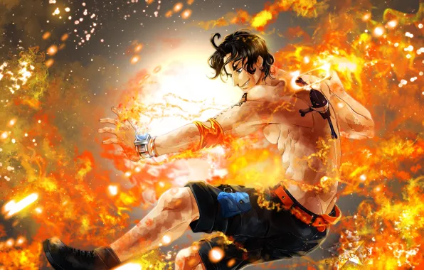 Fire, flame, guy, One Piece
