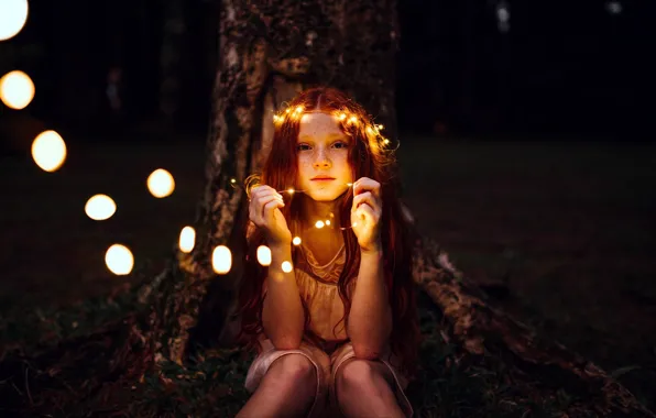 Light, girl, freckles, red