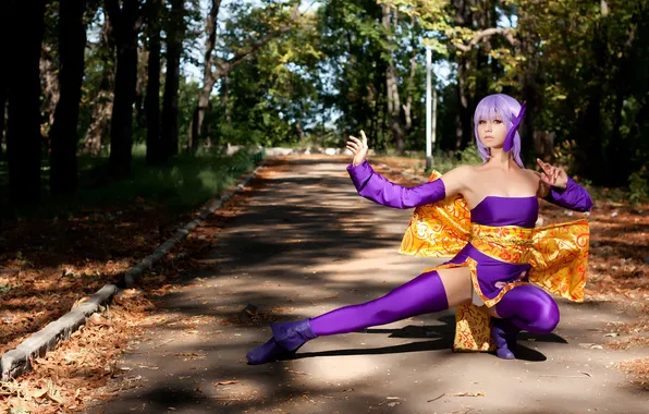 Girl, costume, alley, stand, cosplay