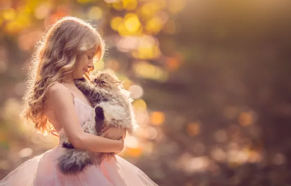 Picture background, dress, girl, kitty, friends