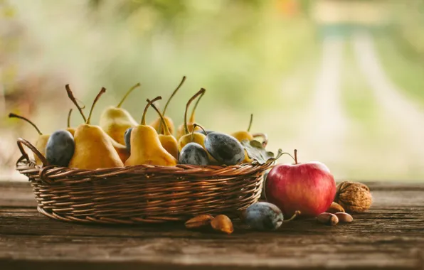 Basket, Apple, pear, fruit, nuts, drain