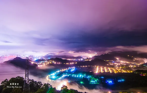 Picture lights, fog, the evening, China, Taiwan, twilight