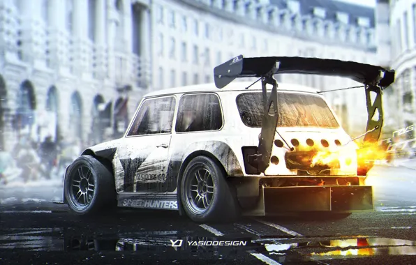 Auto, Figure, Fire, Machine, Tuning, Background, Mini Cooper, Car