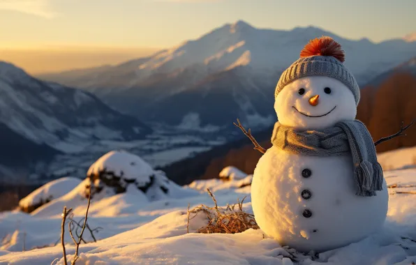 Winter, light, snow, mountains, nature, smile, hat, the slopes