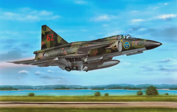 Picture painting, SAAB AJ-37 TI, jet, art