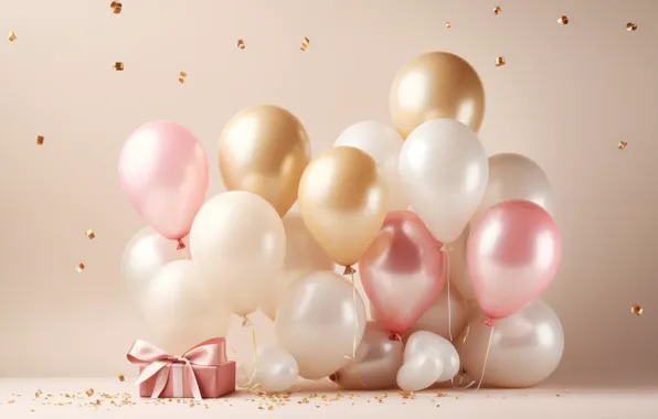 Balls, balloons, holiday, box, gift, balls, Shine, sequins
