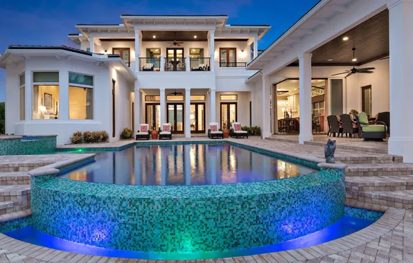 Design, style, Villa, the evening, pool, lighting, architecture, facade