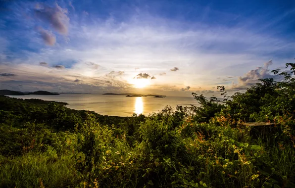 The sun, dawn, island, Bay