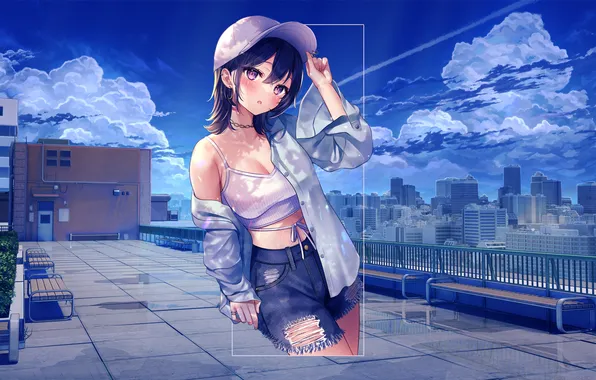 Abstract, landscape, anime, digital art, anime girls, picture-in-picture