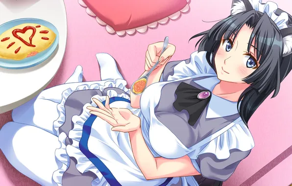 Chest, look, girl, smile, food, neko, ears, art