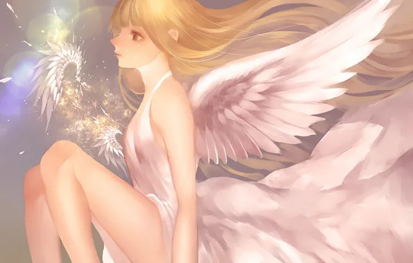 Girl, wings, angel, anime, art, profile, yuuki, mnm217