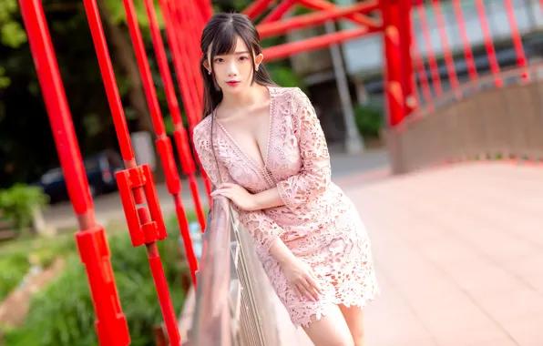 Look, girl, dress, neckline, Asian, bokeh