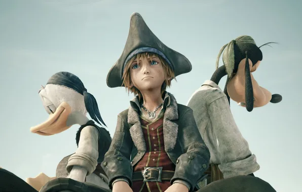 Sadness, background, boy, pirates, Goofy, Donald Duck, Donald Duck, Sora