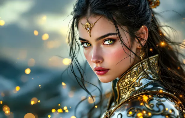 Look, girl, decoration, portrait, armor, brunette, fantasy, beauty