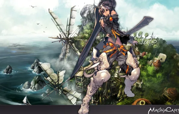 Picture sea, look, bird, sword, guy, farm, magna carta, juto