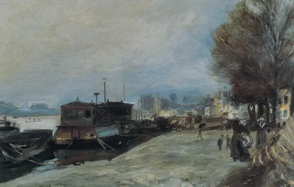 Landscape, picture, Pierre Auguste Renoir, Pierre Auguste Renoir, Laundry Boat on the Seine Near Paris