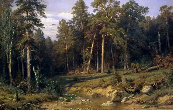 Picture landscape, nature, picture, Ivan Shishkin, Pine Forest, Mast timber in Vyatka Province