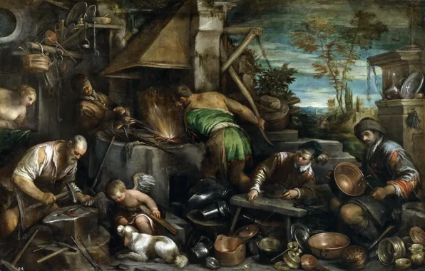 Picture, genre, mythology, The Forge Of Vulcan, Jacopo Bassano