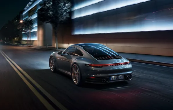 Machine, light, night, the city, lights, lights, sports, Porsche 911 Carrera S