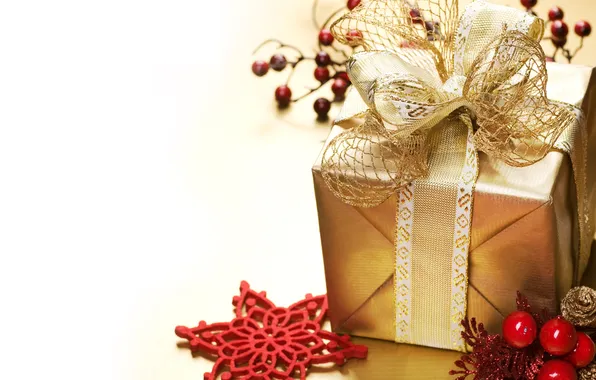 Box, gift, star, Christmas, bow, holidays, gold