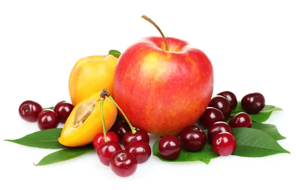 Apple, apricot, cherry