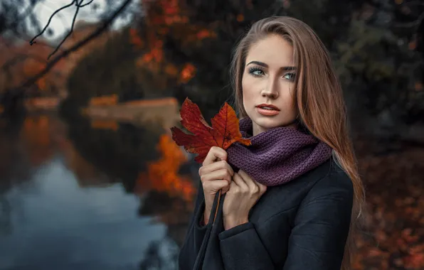Picture autumn, leaves, girl, bokeh