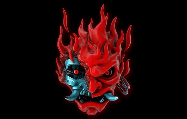 The demon, mask, black background, Cyberpunk 2077, 3D graphics