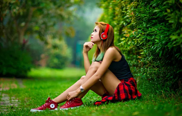 Summer, girl, headphones