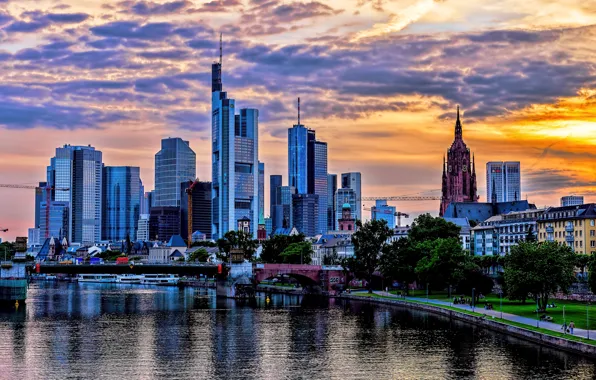Picture the sky, sunset, building, Germany, channel, Frankfurt, skyscrapers