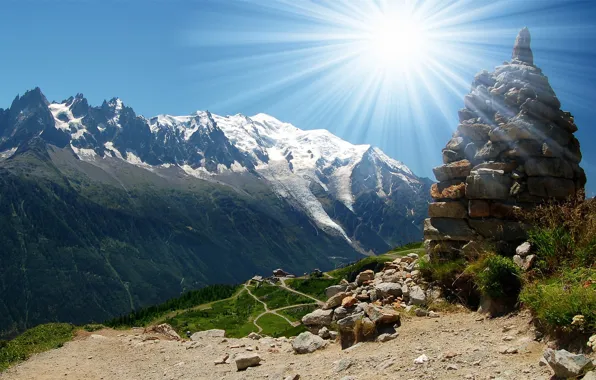The sun, mountains, nature, tops, height