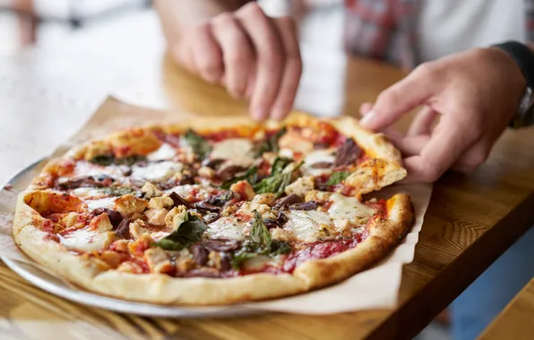 Pizza, men, hand