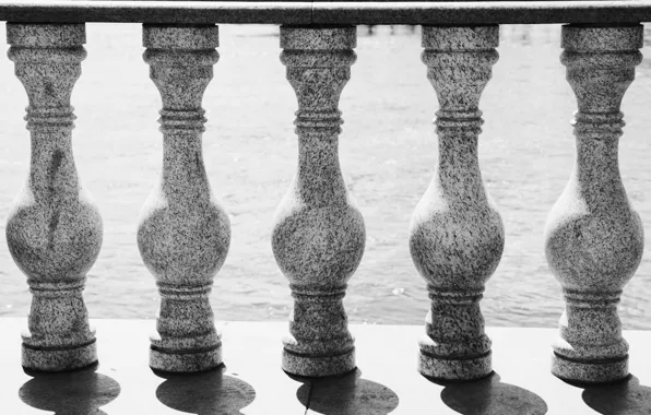 River, minimalism, columns, shadows, black and white, river, minimalism, monochrome