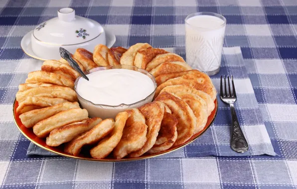 Milk, sour cream, pancakes