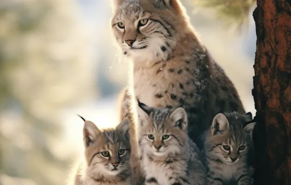 Winter, look, snow, nature, pose, lynx, lynx, faces