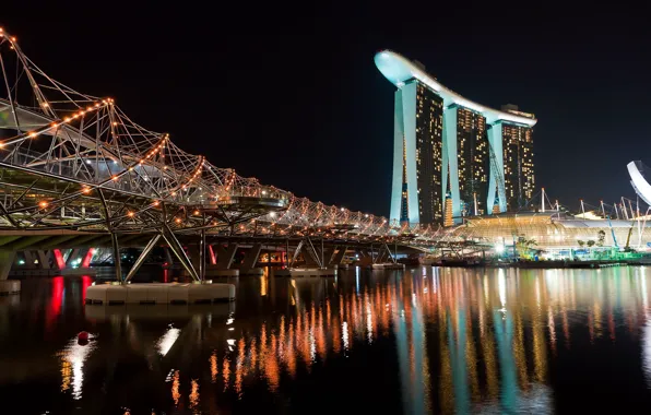 Night, The city, Ship, Singapore, Landscape, Skyscraper