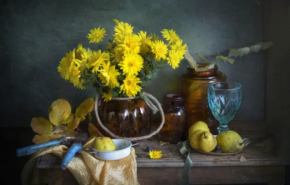 Flowers, bouquet, still life, pear